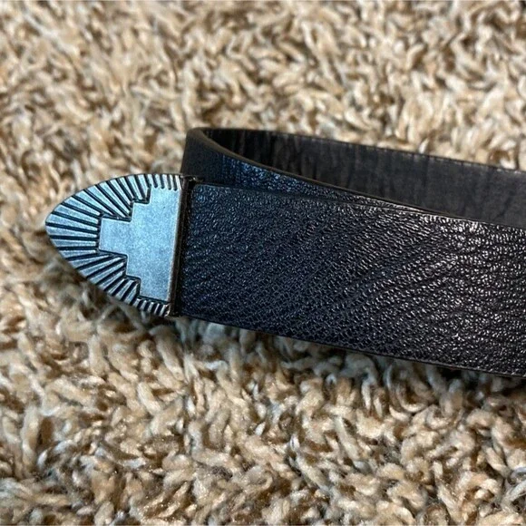 Double Buckle Western Rodeo Black & Silver 100% PU Belt S - Picture 2 of 7